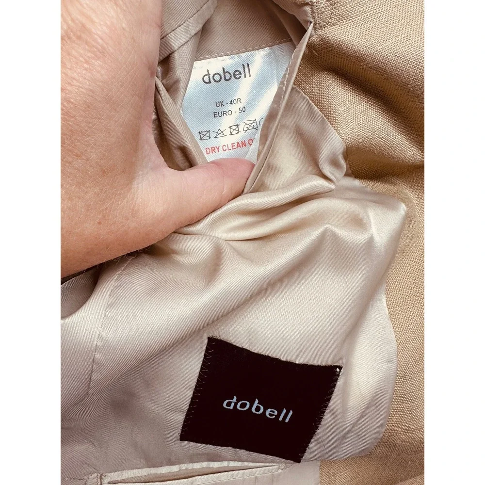 Dobell 3-Piece Suit Mens 40R Tan 100% Linen Blazer Vest Trousers Sets $544
